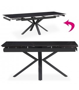 Table extensible 160-240cm avec rallonges intégrées noire effet pierre noire Diego