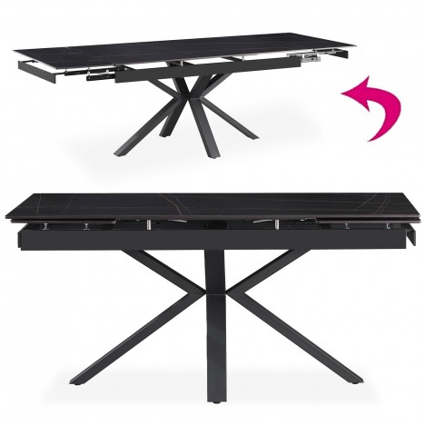 Table extensible 160-240cm avec rallonges intégrées noire effet pierre noire Diego - 