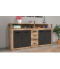 Buffet style industriel l190cm 4 portes er 4 tiroirs chêne et gris Dubrovnik - 