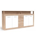 Buffet contemporain l190cm 4 portes er 4 tiroirs bois sonoma et blanc Dubrovnik - 