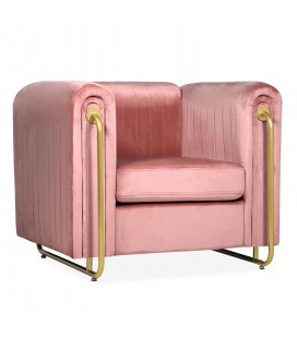 Fauteuil art déco cadre en métal doré et velours rose Edward