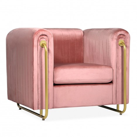 Fauteuil art déco cadre en métal doré et velours rose Edward - 