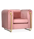 Fauteuil art déco cadre en métal doré et velours rose Edward - 