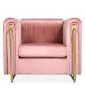 Fauteuil art déco cadre en métal doré et velours rose Edward - 