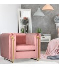 Fauteuil art déco cadre en métal doré et velours rose Edward - 