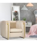 Fauteuil art déco cadre en métal doré et velours taupe clair Edward - 