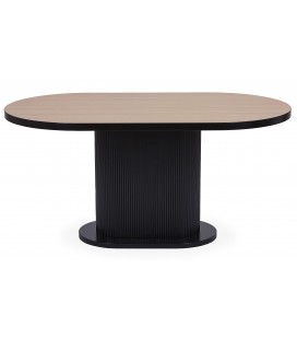 Table ovale pied central style colonne bois clair et noir Emanuele