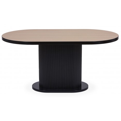 Table ovale pied central style colonne bois clair et noir Emanuele - 