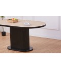 Table ovale pied central style colonne bois clair et noir Emanuele - 