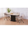 Table ovale pied central style colonne bois clair et noir Emanuele - 