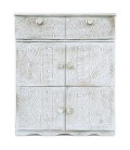 Buffet bois sculpté style ethnique 6 portes l70cm blanc patiné Emily - 