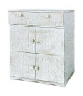 Buffet bois sculpté style ethnique 6 portes l70cm blanc patiné Emily - 