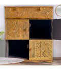 Buffet bois sculpté style ethnique 6 portes l70cm bronze patiné Emily - 