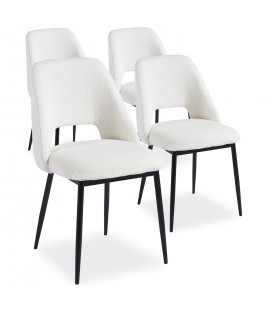 Lot de 4 chaises métal noir et tissu bouclette crème Francesco