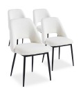 Lot de 4 chaises métal noir et tissu bouclette crème Francesco - 