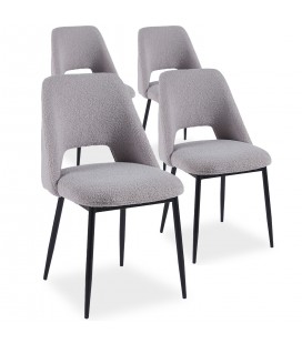 Lot de 4 chaises métal noir et tissu bouclette gris Francesco