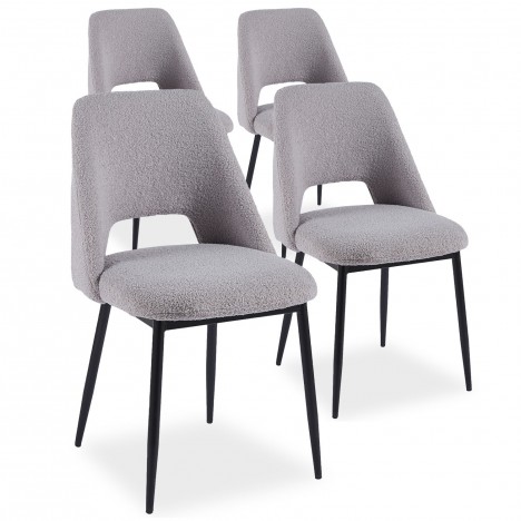 Lot de 4 chaises métal noir et tissu bouclette gris Francesco - 