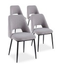 Lot de 4 chaises métal noir et tissu bouclette gris Francesco - 