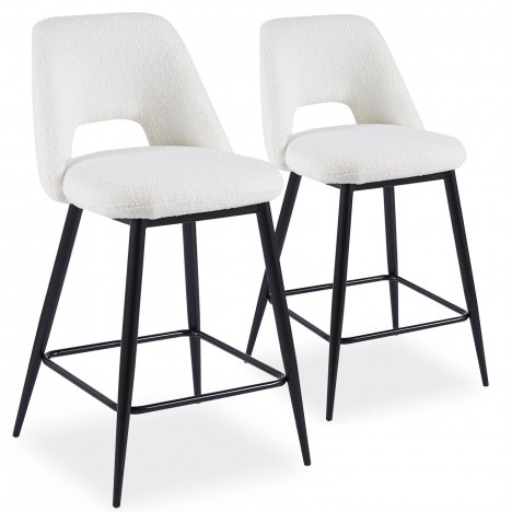 Lot de 2 chaises de bar métal noir et tissu bouclette crème Francesco - 