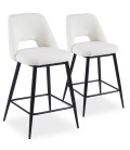 Lot de 2 chaises de bar métal noir et tissu bouclette crème Francesco - 