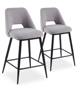 Lot de 2 chaises de bar métal noir et tissu bouclette gris Francesco