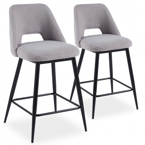 Lot de 2 chaises de bar métal noir et tissu bouclette gris Francesco - 