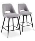 Lot de 2 chaises de bar métal noir et tissu bouclette gris Francesco - 