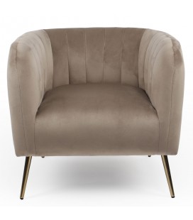 Fauteuil moderne pieds métal doré et velours taupe Freja