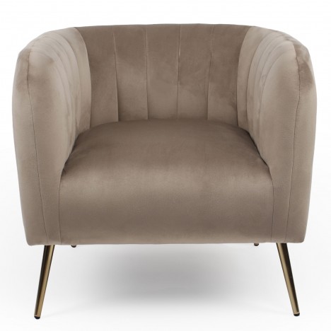 Fauteuil moderne pieds métal doré et velours taupe Freja - 