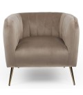 Fauteuil moderne pieds métal doré et velours taupe Freja - 