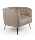 Fauteuil moderne pieds métal doré et velours taupe Freja - 