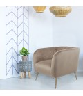 Fauteuil moderne pieds métal doré et velours taupe Freja - 