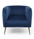 Fauteuil moderne pieds métal doré et velours bleu Freja - 