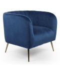 Fauteuil moderne pieds métal doré et velours bleu Freja - 