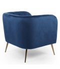 Fauteuil moderne pieds métal doré et velours bleu Freja - 