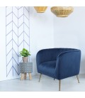 Fauteuil moderne pieds métal doré et velours bleu Freja - 