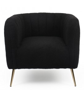 Fauteuil moderne pieds métal doré et tissu bouclette noir Freja