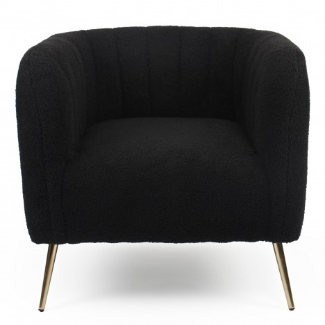 Fauteuil moderne pieds métal doré et tissu bouclette noir Freja - 