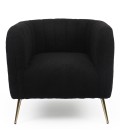 Fauteuil moderne pieds métal doré et tissu bouclette noir Freja - 