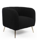 Fauteuil moderne pieds métal doré et tissu bouclette noir Freja - 