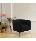 Fauteuil moderne pieds métal doré et tissu bouclette noir Freja - 