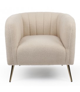 Fauteuil moderne pieds métal doré et tissu bouclette beige Freja