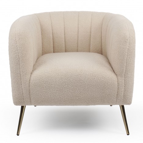 Fauteuil moderne pieds métal doré et tissu bouclette beige Freja - 