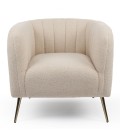 Fauteuil moderne pieds métal doré et tissu bouclette beige Freja - 