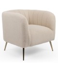 Fauteuil moderne pieds métal doré et tissu bouclette beige Freja - 