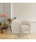 Fauteuil moderne pieds métal doré et tissu bouclette beige Freja - 