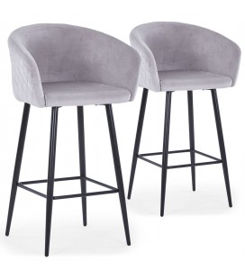 Lot de 2 chaises de bar velours argenté Gardenia