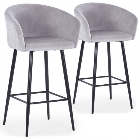 Lot de 2 chaises de bar velours argenté Gardenia - 