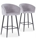 Lot de 2 chaises de bar velours argenté Gardenia - 