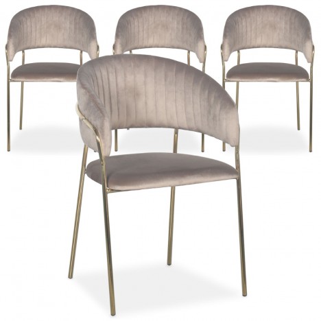 Lot de 4 chaises velours taupe Gerbera - 